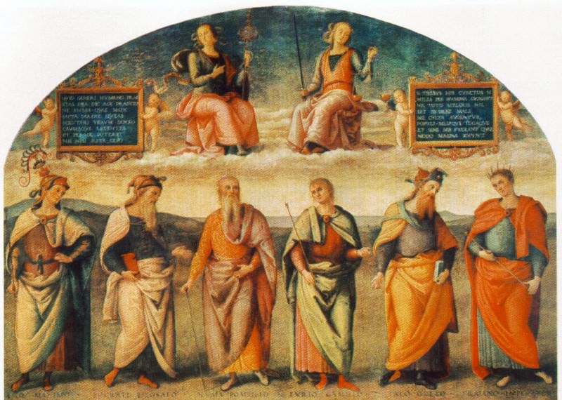 Аллегория Благоразумия и Справедливости с шестью античными мудрецами, 1497. Пьетро Перуджино