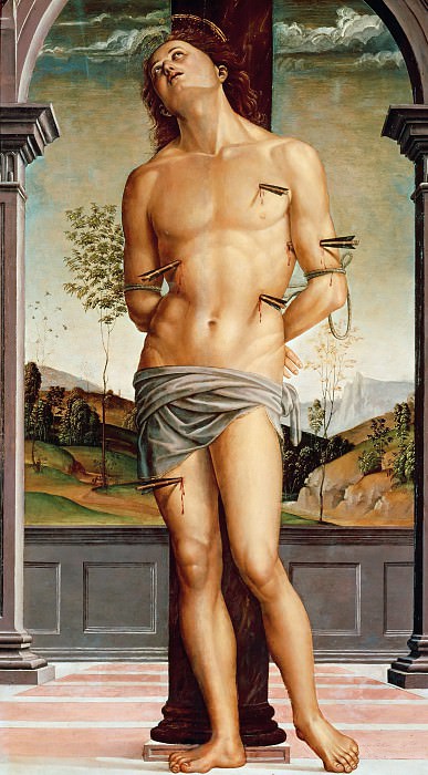 Martyrdom of St Sebastian (school). Pietro Perugino