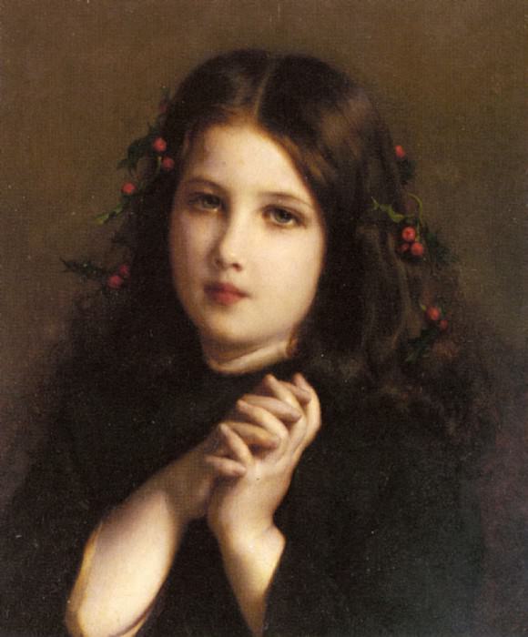 A Young Girl With Holly Berries In Her Hair. Etienne Adolphe Piot
