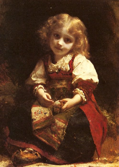 A Little Girl Holding A Bird. Etienne Adolphe Piot