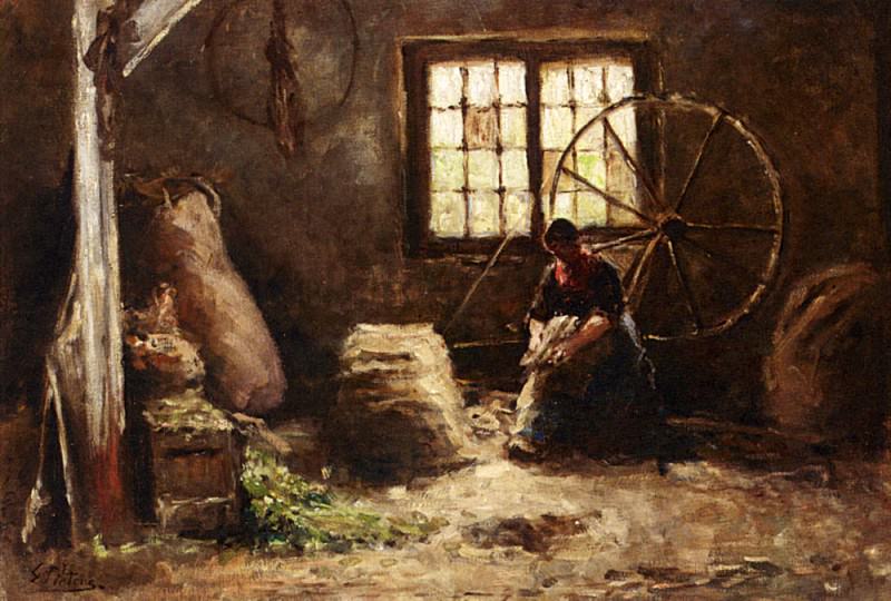 A Peasant Woman Combing Wool. Evert Pieters