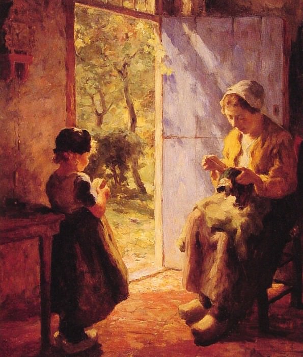 The Sewing Lesson. Evert Pieters