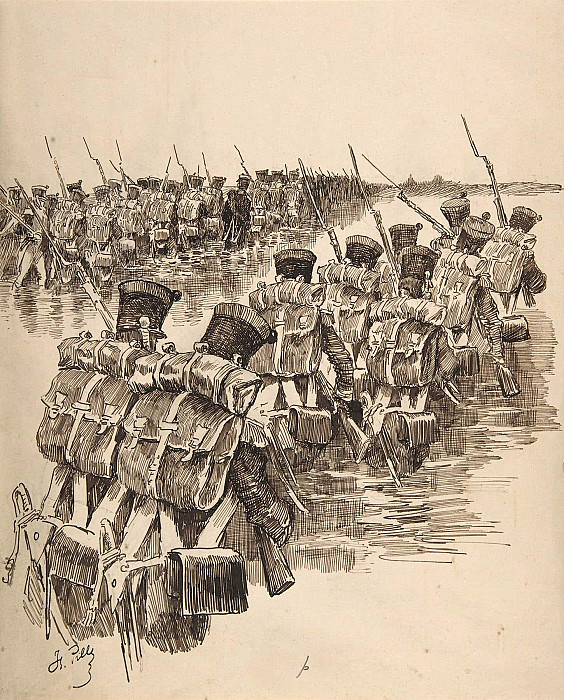 Soldiers Marching in Water. Charles-Henri Pille