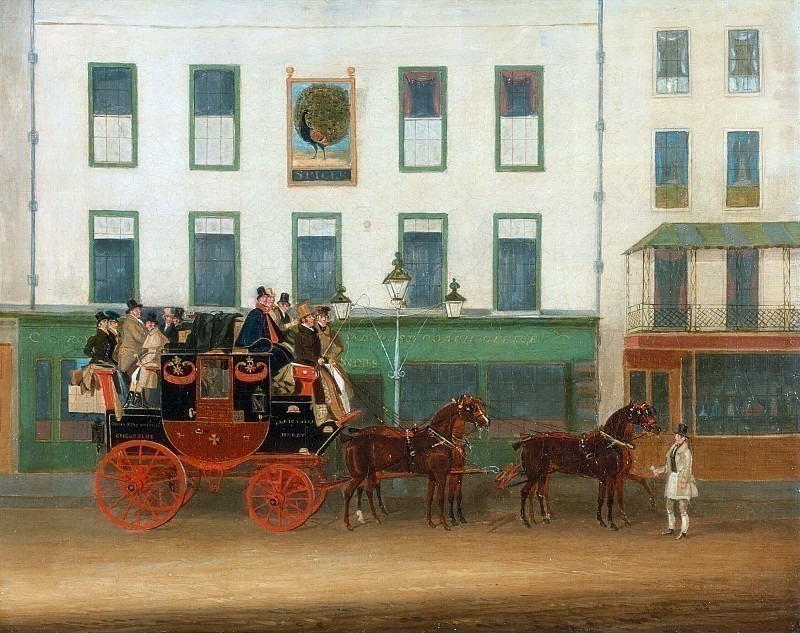 The London-Manchester Stage Coach, вy the Peveril of the Peak, outside the Peacock Inn, Islington