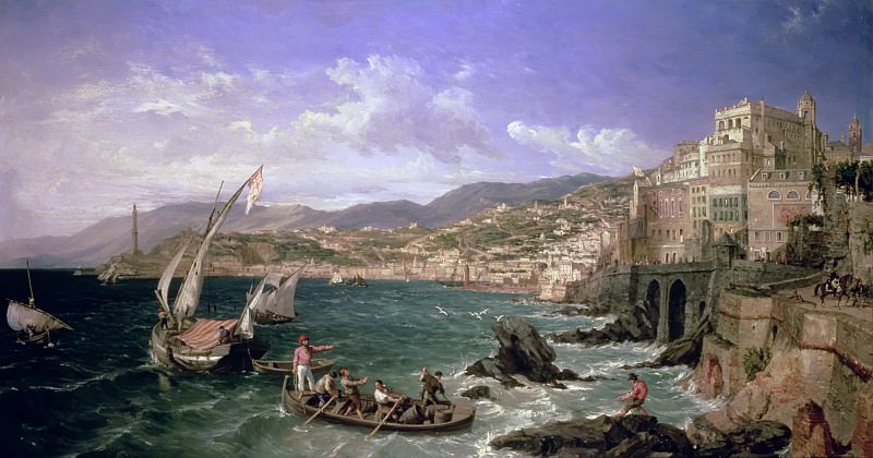 View of Genoa. Lighthouse on the Capo di Faro.. William Parrott