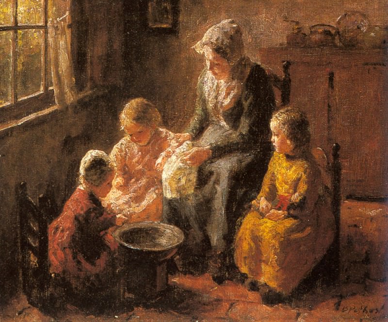Mother And Children In An Interior. Bernard Pothast