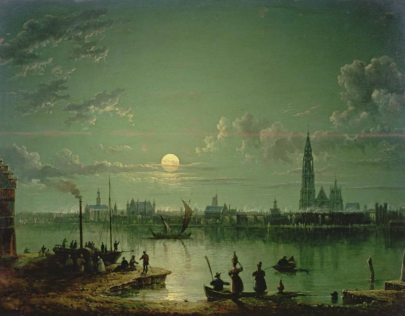 Порт Роттердама в лунном свете. Себастьян Петер