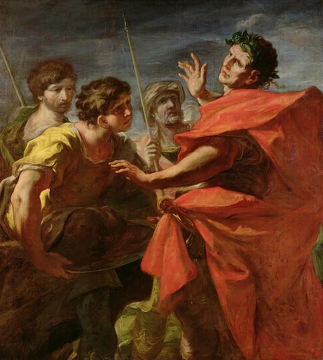 Глава Помпея (106-148 до н.э.) представляется Цезарю (100-144 до н.э.). Джованни Антонио Пеллегрини