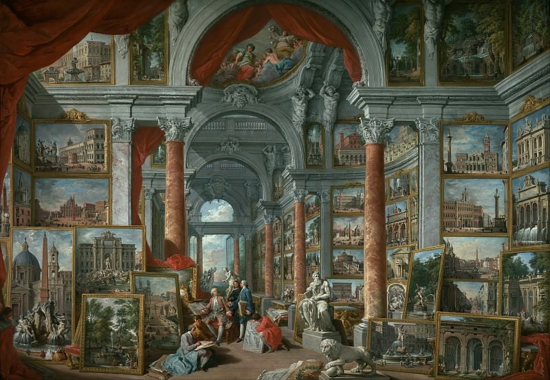 Gallery with views of modern Rome. Giovanni Paolo Panini
