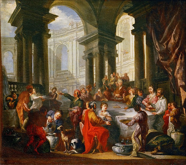 Feast under an Ionic portico. Giovanni Paolo Panini