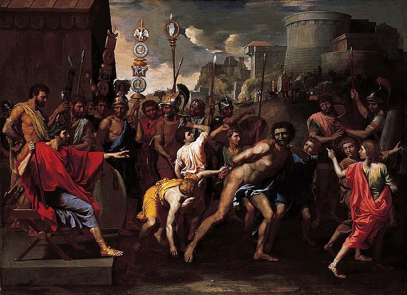 Camille delivers the Schoolmaster of Falerii to his pupils. Nicolas Poussin