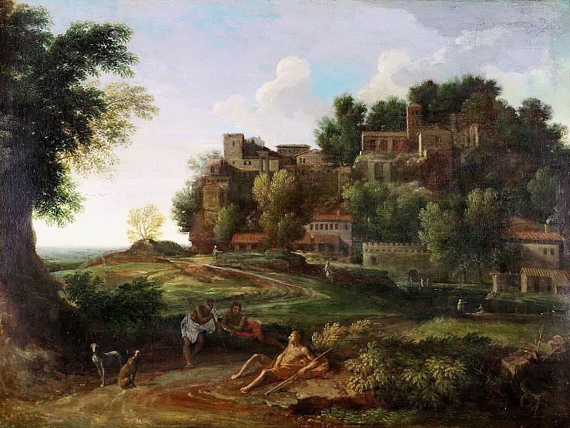 An Italianate landscape with figures resting. Nicolas Poussin