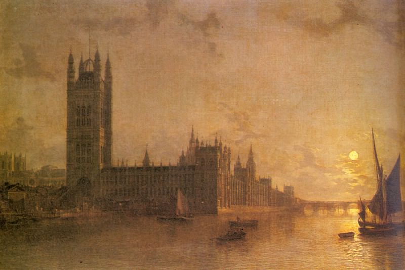 Westminster Abbey The Houses Of Parliament With The Construction Of Westminister Bri. Henry Pether