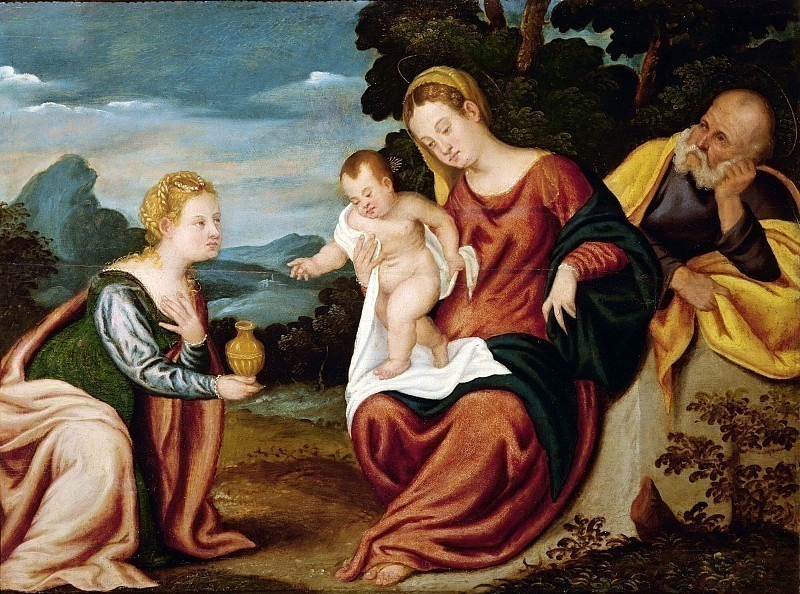 Madonna and Child with Saints Joseph and Catherine of Alexandria. Polidoro da Lanciano (school of)