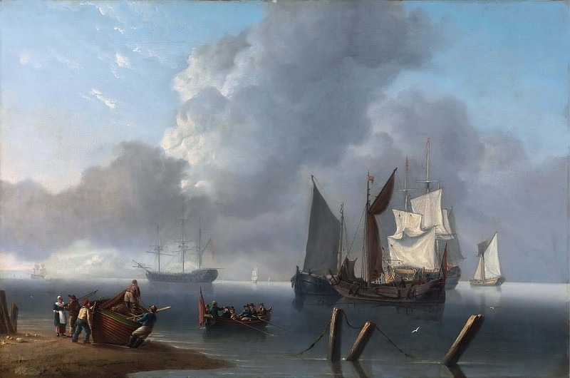 Военные корабли, стоящие у берега, под командованием адмирала направляются к флагману. Чарльз Мартин Пауэлл