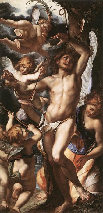 St Sebastian Tended By Angels. Giulio Cesare Procaccini