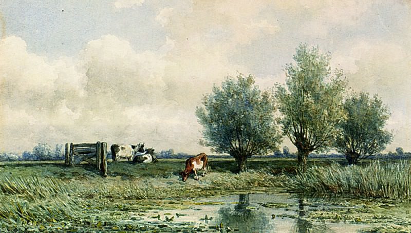 Roelofs Willem A Summer Landscape With Grazing Cows. Виллем Рулофс