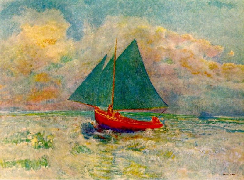 Красная лодка с парусом, 1906-07. Одилон Редон