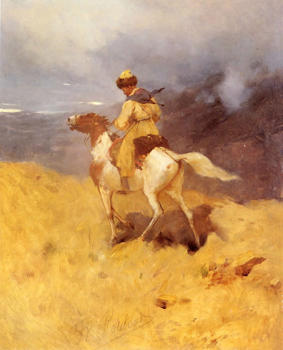 Roubaud Franz Horseman In A Mountainous Landscape. Franz Roubaud