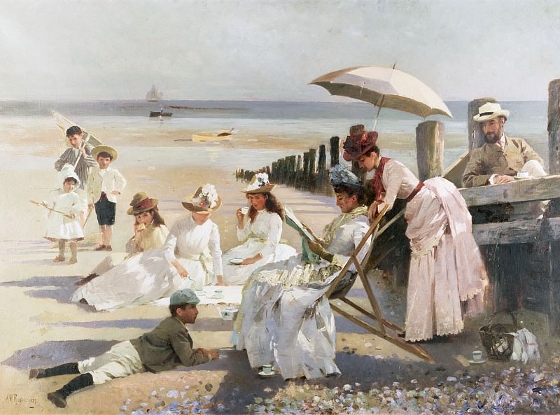 On the Shores of Bognor Regis - Portrait Group of the Harford Couple and their Children. Alexander M. Rossi