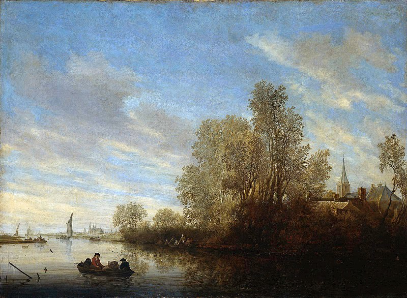 Ruysdael van Salomon River view Sun. Salomon Van Ruysdael