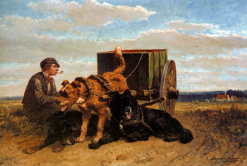 Man With Dog Cart. Henriette Ronner-Knip
