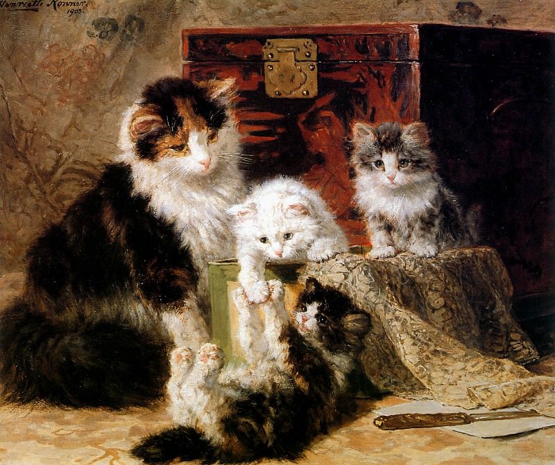 Mothercat With Playing Kittens. Henriette Ronner-Knip
