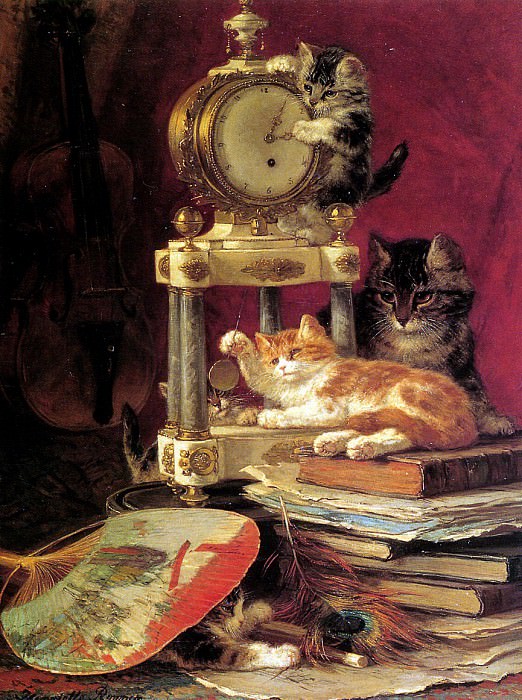 Kittens Playing Peacocks Feather. Henriette Ronner-Knip