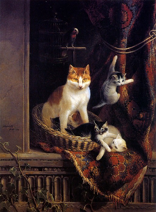 Cat And Playing Kittens. Henriette Ronner-Knip