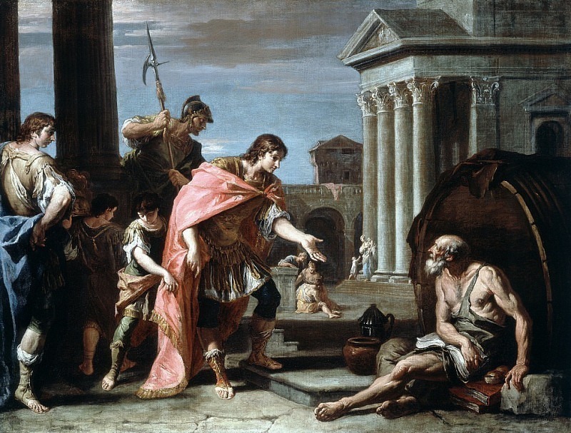 Александр Македонский, 356-23 гг. до н.э., посещение Диогена, около 410-320 гг. до н.э. в Афинах.. Себастьяно Риччи