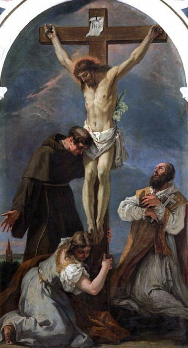 Распятый Христос со святыми Антонием Падуанским, Мадлен и Валентином. Себастьяно Риччи