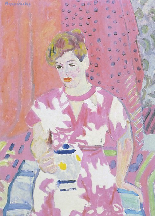 am-Czeslaw Rzepinski Woman in a Pink Dress. Czeslaw Rzepinski