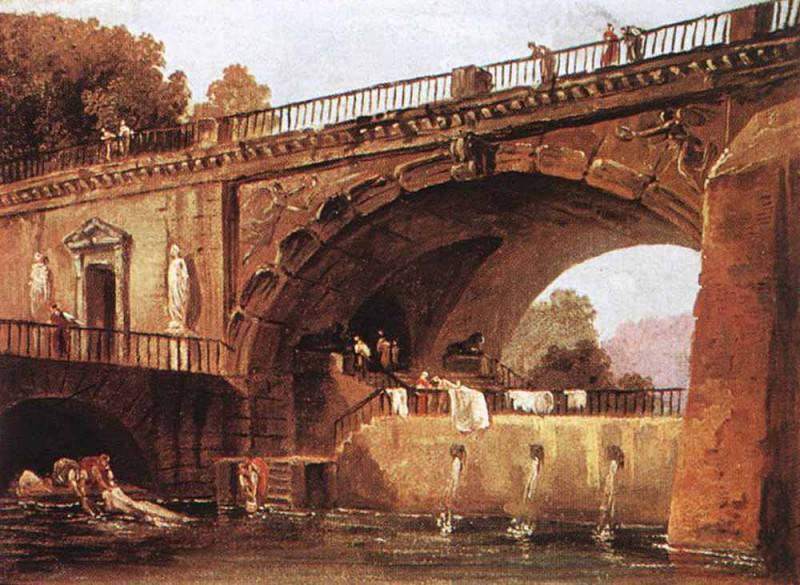 Washerwomen Below A Bridge. Hubert Robert