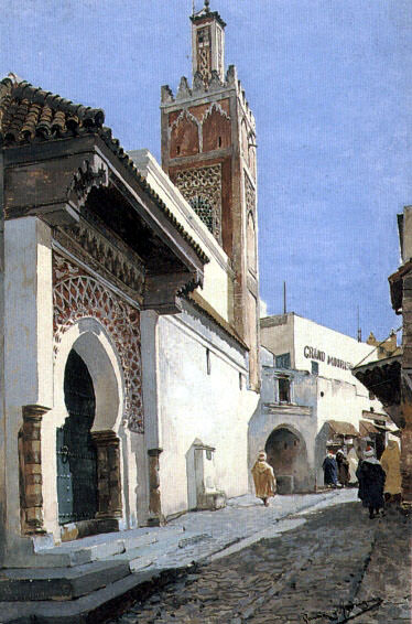 A Street Scene With a Mosque Tangier. Мануэль Гарсия Й Родригес