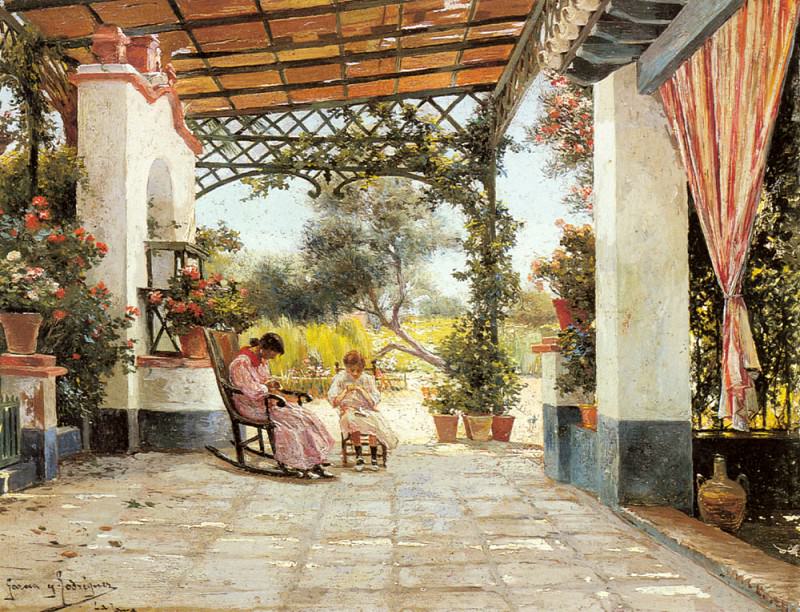 Rodriguez Manuel Garcia y Mother And Daughter Sewing On A Patio. Мануэль Гарсия Й Родригес