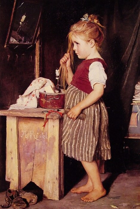 Young Girl combing her hair. Agathe Rostel