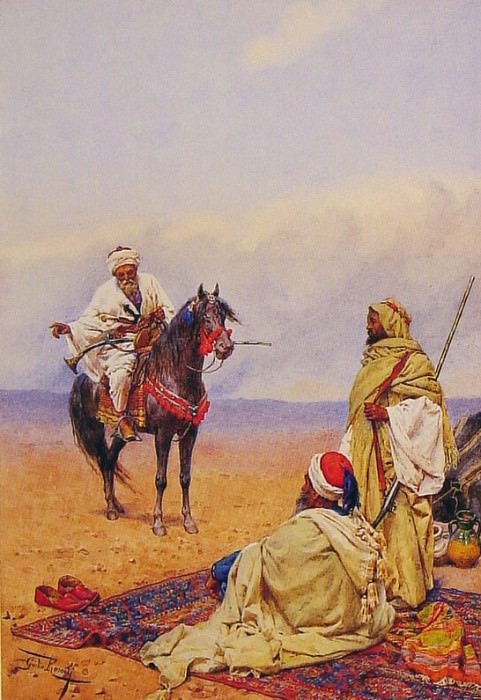 A Horseman Stopping At a Bedouin Camp. Giulio Rosati