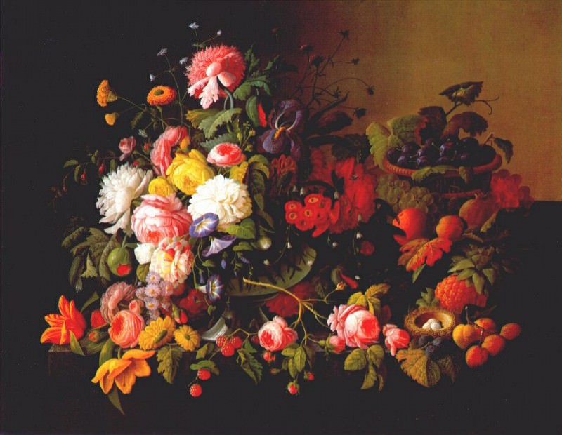 roesen still life- flowers and fruit c1855. Северин Розен