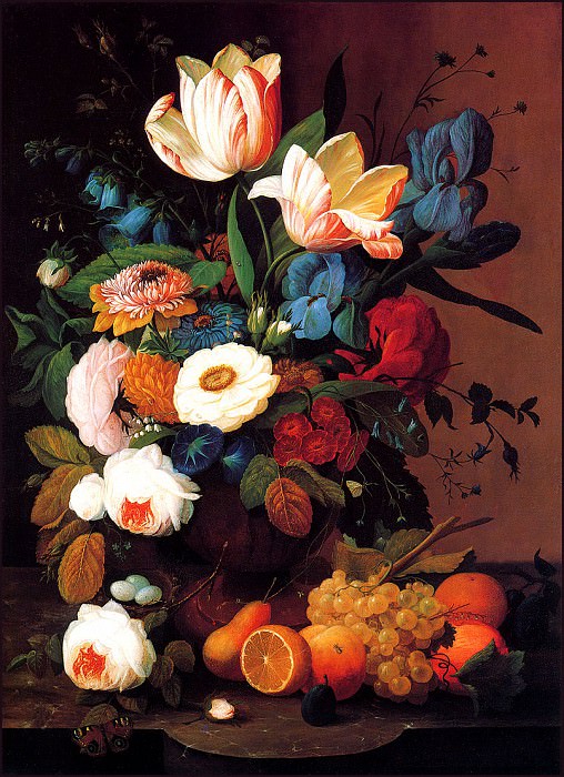 bs-flo- Severin Roesen- Still Life- Flowers And Fruit. Северин Розен