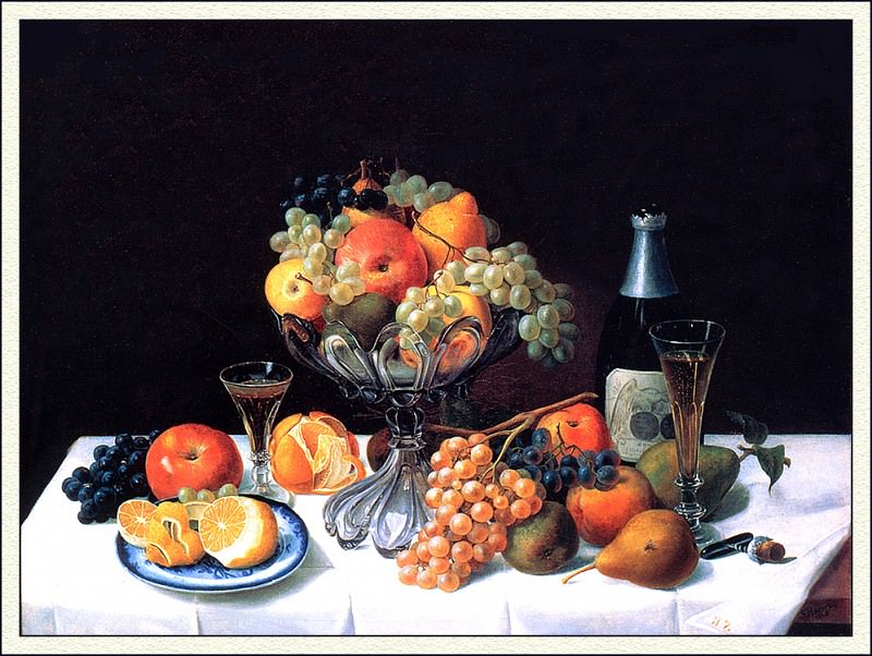 bs-ahp- Severin Roesen- Fruit Still Life With Champagne Bottle. Северин Розен