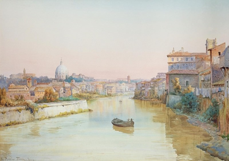 View of the Tevere from the Ponte Sisto. Ettore Roesler Franz