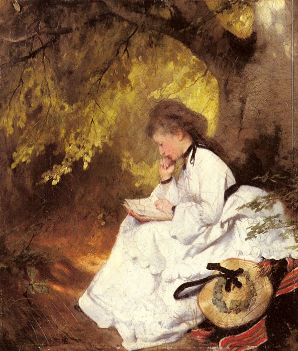 Raupp Karl An Elegant Lady Reading Under A Tree. Карл Раупп