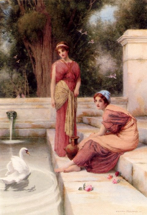 Two Classical Maidens And A Swan. Henry Ryland