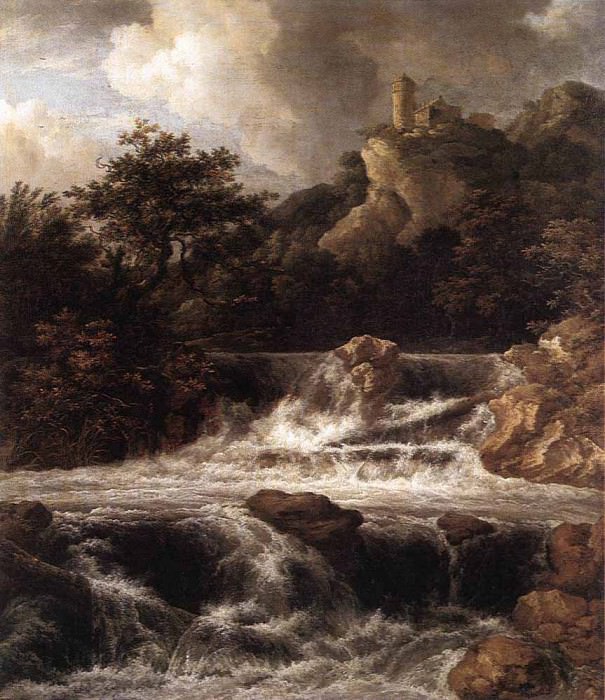 RUISDAEL Jacob Isaackszon van Waterfall With Castle Built On The Rock. Jacob Van Ruisdael