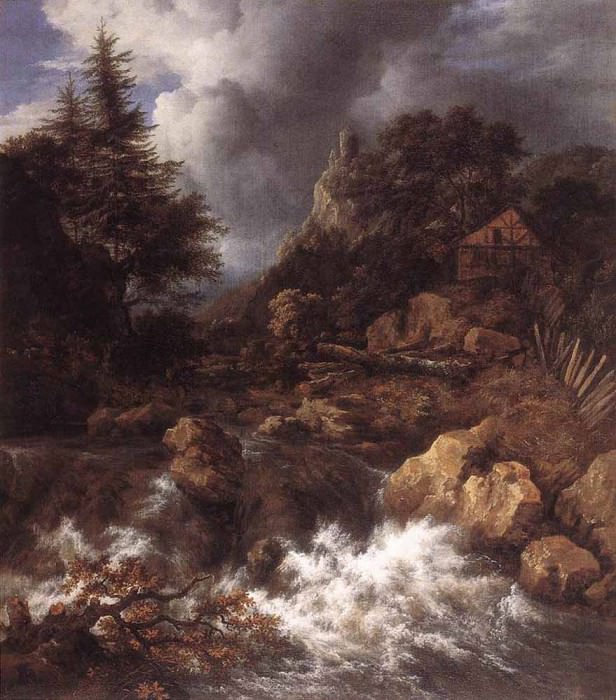 RUISDAEL Jacob Isaackszon van Waterfall In A Mountainous Northern Landscape. Jacob Van Ruisdael