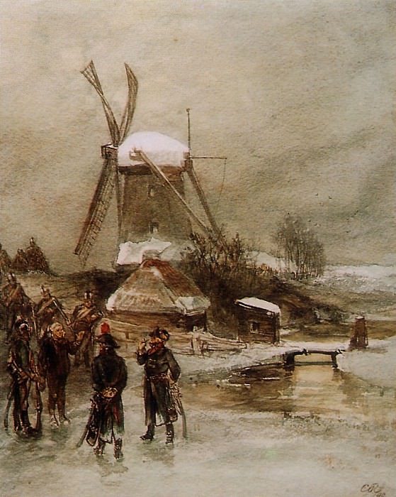 Rochussen Charles French troops at Dutch mill Sun. Чарльз Рочуссен