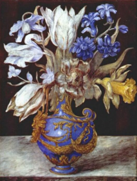 Букет цветов в синей вазе, ок.1660-80. Николя Робер