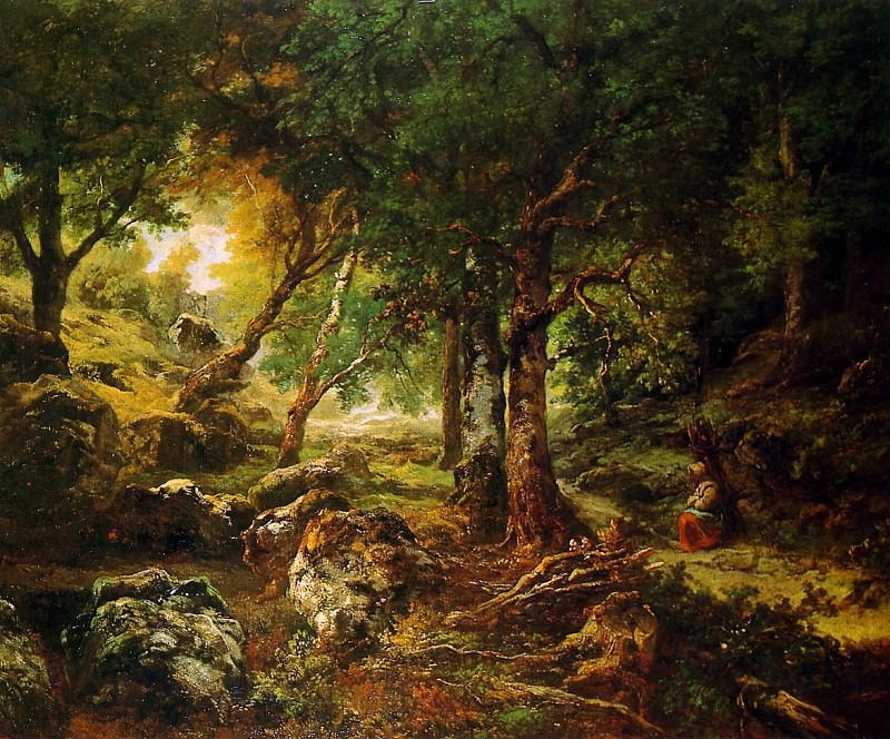 Rousseau Thйodore Forest landscape Sun. Pierre Etienne Theodore Rousseau
