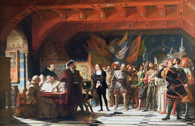 Francis de Bonnivard (1496-1570) the Prisoner of Chillon brought before the Duke of Savoy in 1530. Jules Hippolyte Ravel