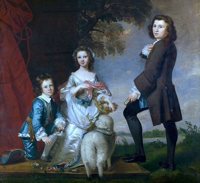 Томас (1740-1825) и Марта Нит (1741-после 1795) со своим наставником Томасом Нидхэмом.. Джошуа Рейнольдс